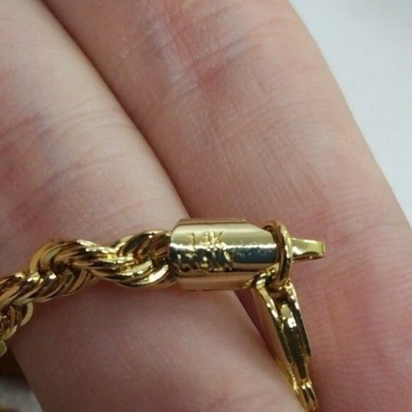 Plus sized 14kt Italy stamped gold Bonded rope braided bracelet unisex 10.5 in - Picture 3 of 3